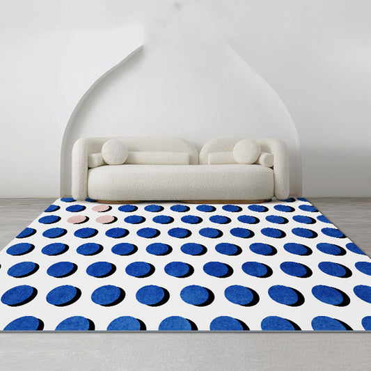 japanese minimalist blue polka dot area rug in modern living room
