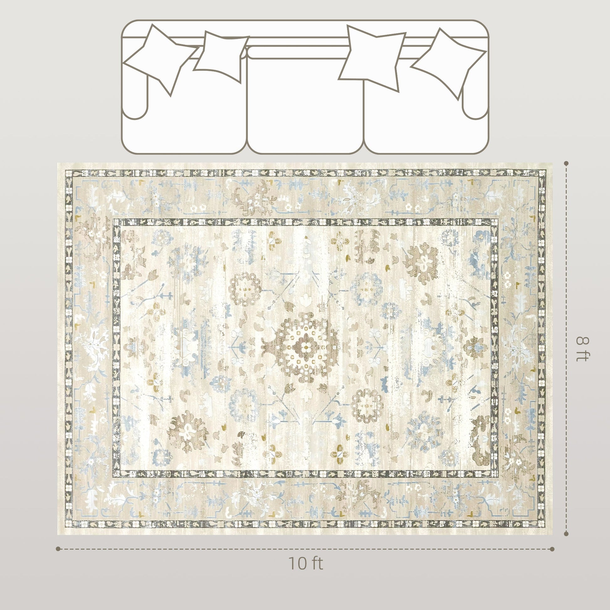 8x10 Area Rug Indoor Boho Machine Washable Carpet For Living Room Bedroom Dining Room Kitchen Blue - Blue - Living room