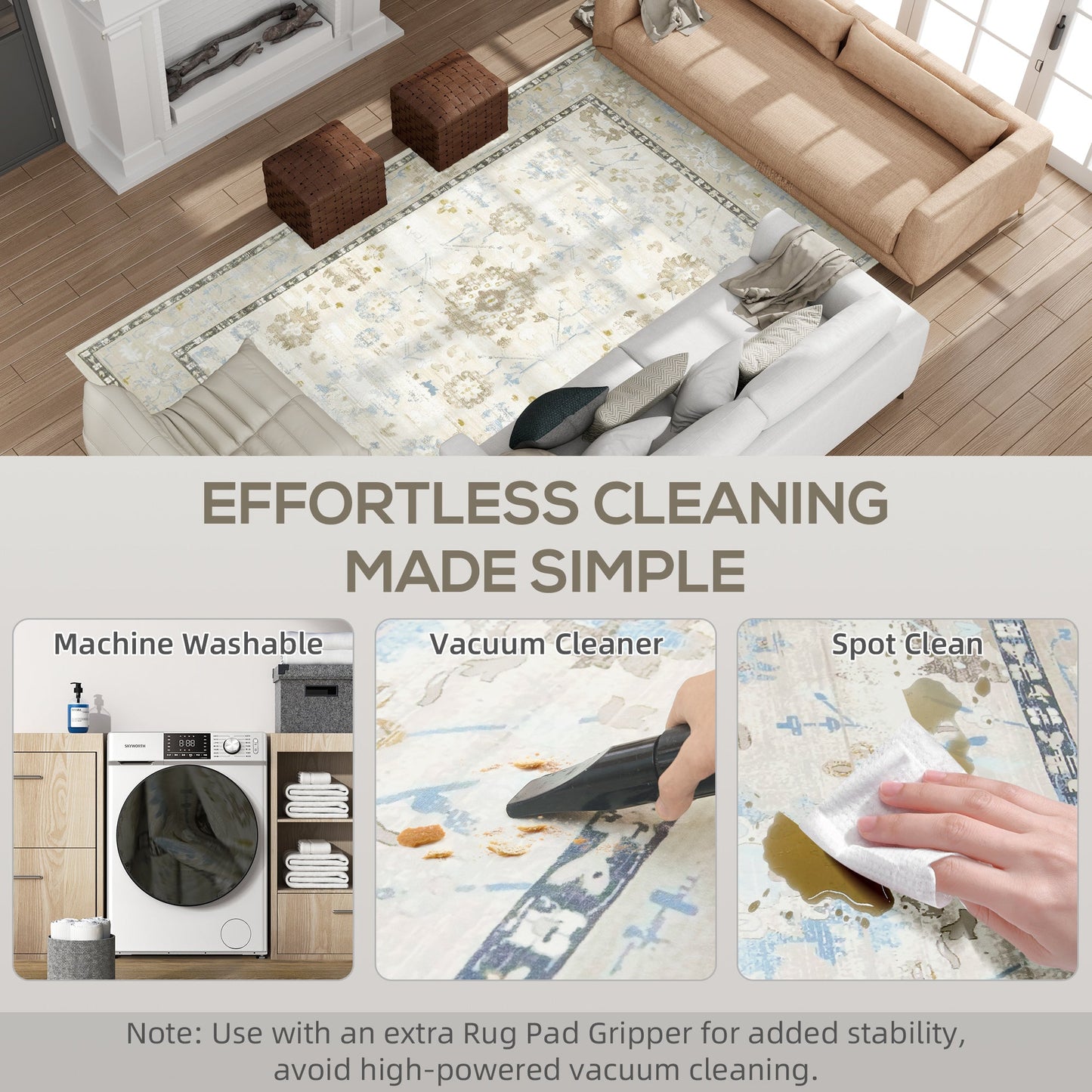 8x10 Area Rug Indoor Boho Machine Washable Carpet For Living Room Bedroom Dining Room Kitchen Blue - Blue - Living room