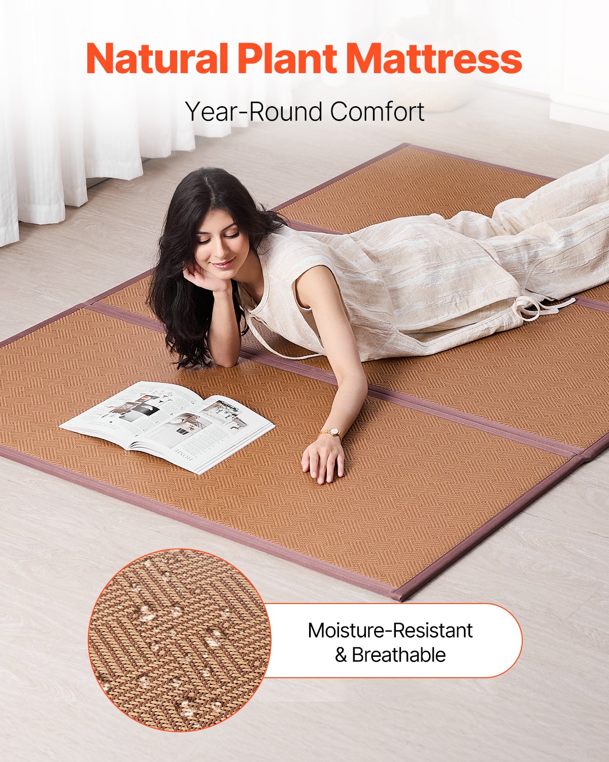 Japanese Tatami Mat – Foldable Natural Rattan Floor Mat for Meditation & Sleeping
