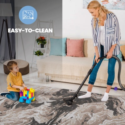 Abstract area rug in modern living room